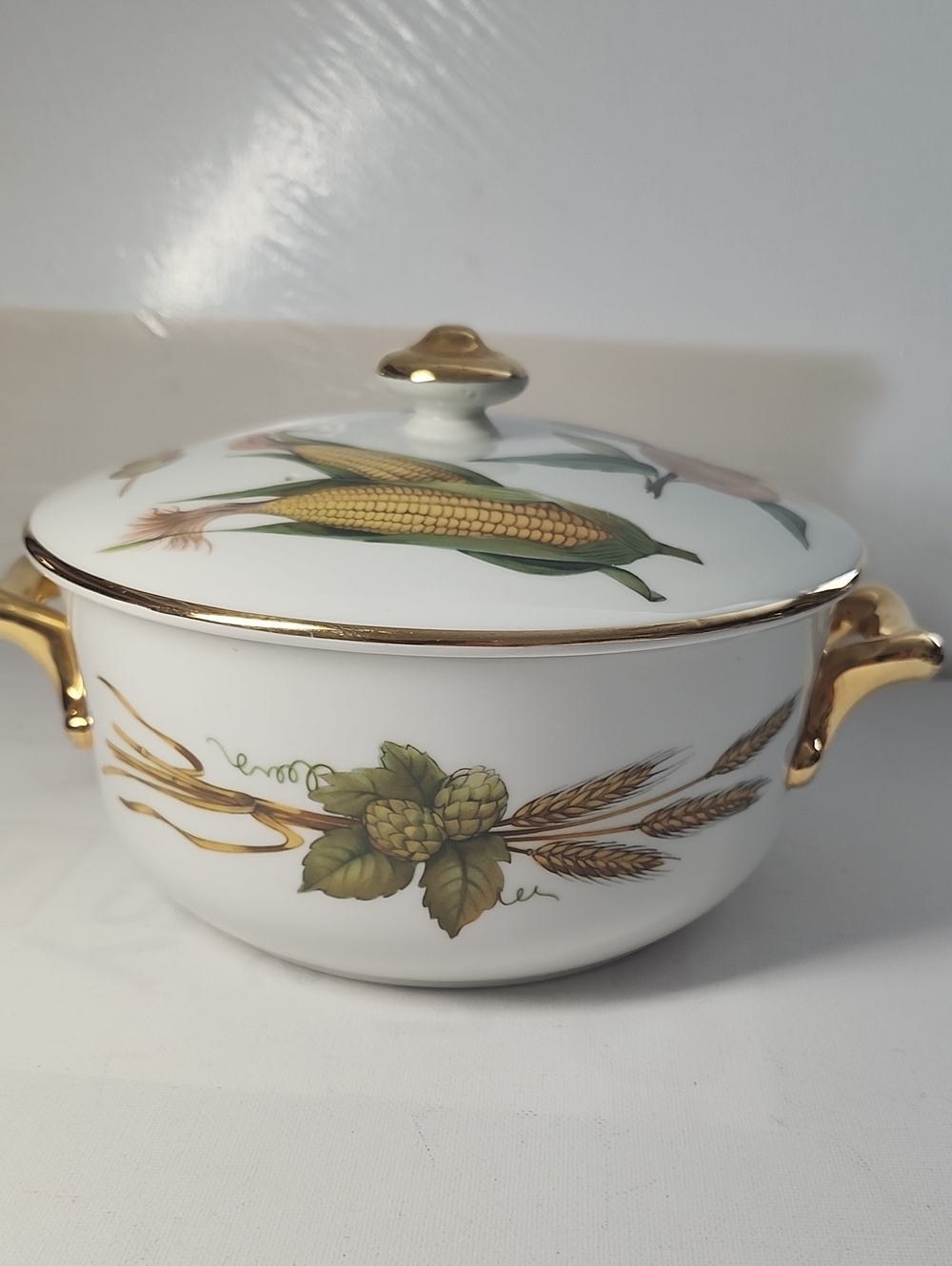Vintage Royal Worcester Covered Porcelain Casserole Dish with Corn & Wheat Motif